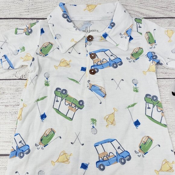 NWT Milkberry Rayon from Bamboo Baby Boys Golf Romper Size 0-3 months - Picture 2 of 4